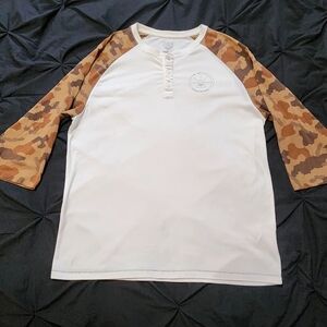 Nike Mens Dri Fit SB Large White Desert Camo Henley Raglan 3/4 Shirt